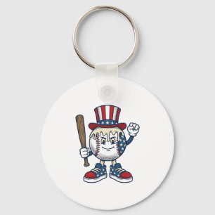 Porte-clés Dessin de mascotte de baseball patriotique gravure