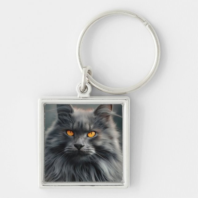 Porte-clés Dessin de portrait de chat majestueux à poils long (Devant)