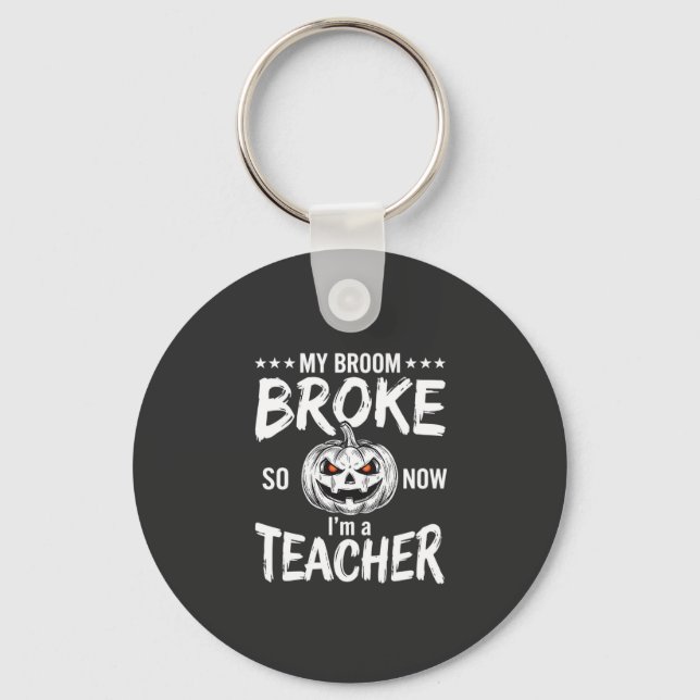 Porte-clés Dessin de professeur de Halloween drôle balai cass (Recto)