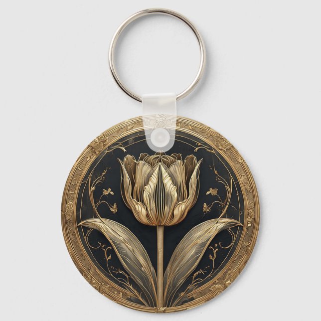 Porte-clés Dessin de tulipe or et noir (Recto)