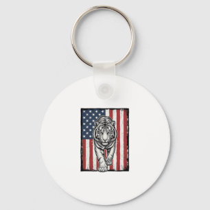 Porte-clés Dessin Drapeau Américain Tigre Gravé Vintage Patri