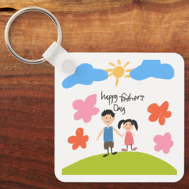 Porte-clés dessin enfant mignon Bonne fête des pèr (Recto)