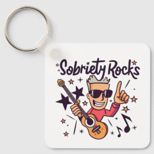 Porte-clés Dessin Guitare Sobriety Rocks Custom Sober Date