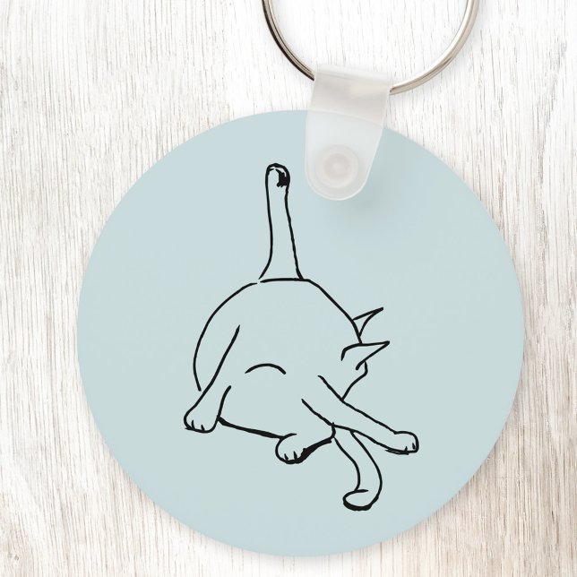 Porte-clés Dessin humoristique de chat amusant (Funny cat humor washing bottom or cat yoga keyring)