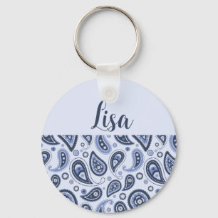 Porte-clés Dessin imprimé paisley floral bleu complexe
