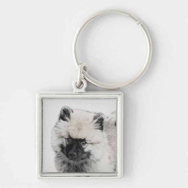 Porte-clés Dessin Keeshond Chiot - Joli dessin original Chien (Devant)
