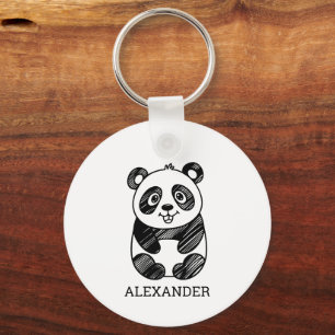 Porte-clés Dessin minimaliste de panda mignon en noir et blan