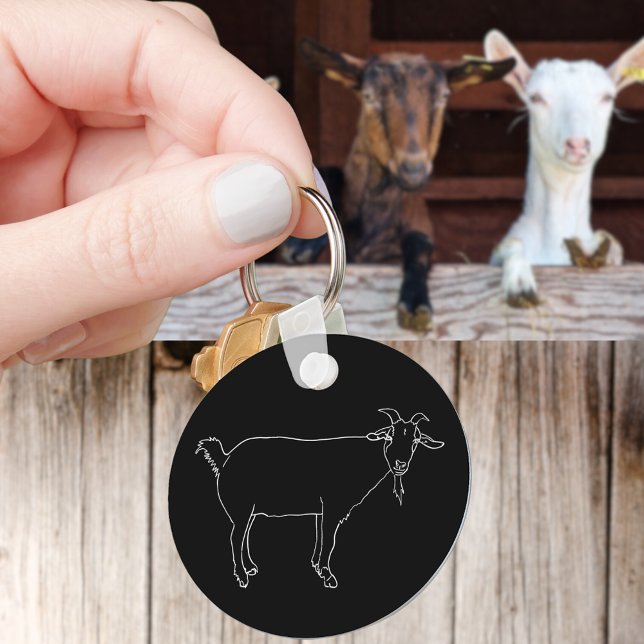 Porte-clés Dessin simple de chèvre mignonne et drôle, art d'a (Simple goat drawing farm animal line art black and white keyring )