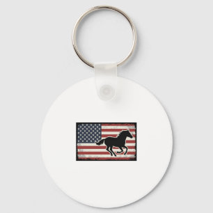Porte-clés Dessin vectoriel de cheval vintage avec drapeau am