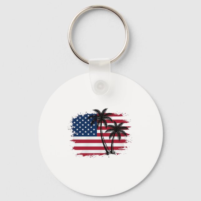 Porte-clés Dessin vectoriel de plage patriotique avec drapeau (Recto)