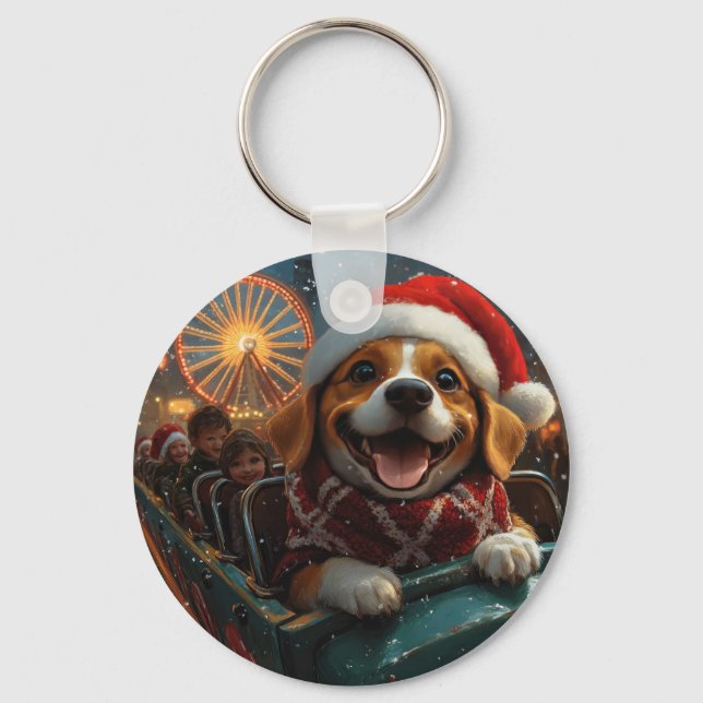 Porte-clés Dessous de verre à rouleaux de chien beagle Noël (Recto)