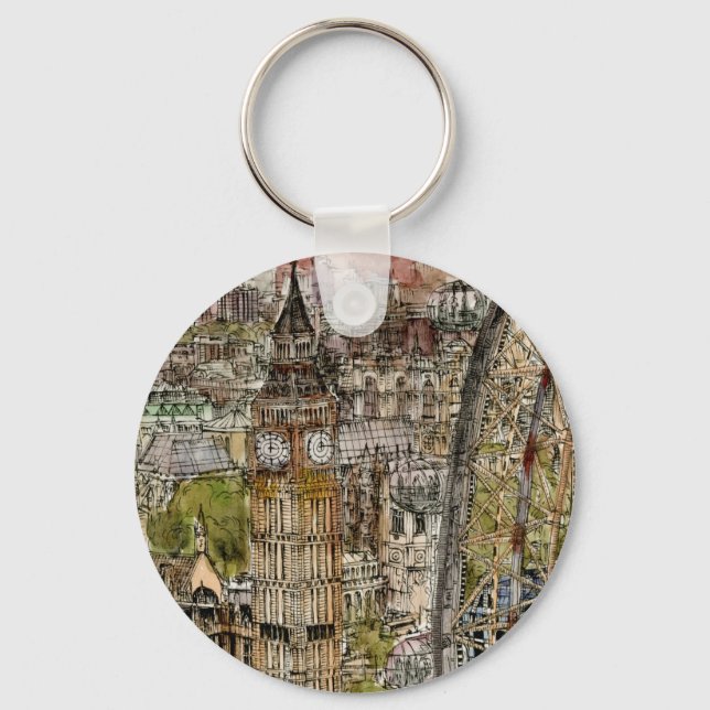 Porte-clés Destinations | Aquarelle Big Ben & London Eye (Recto)