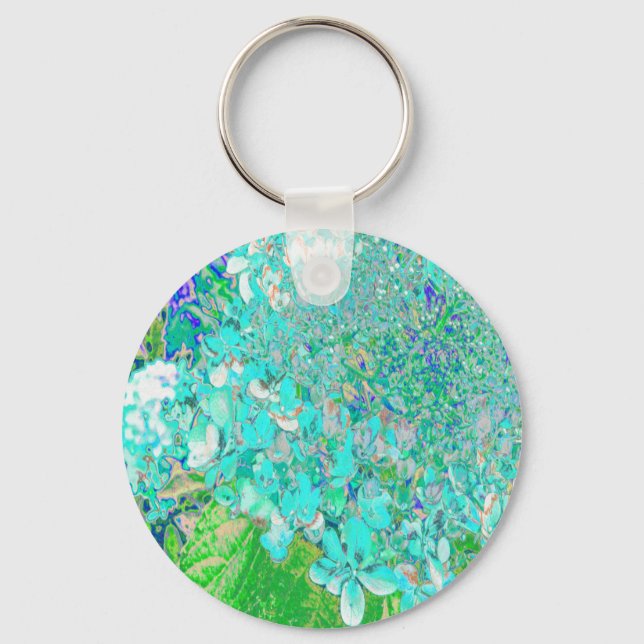 Porte-clés Détail élégant d'hydrangea Aqua et Limelight Green (Recto)