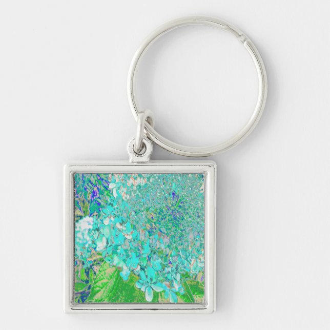 Porte-clés Détail élégant d'hydrangea Aqua et Limelight Green (Devant)