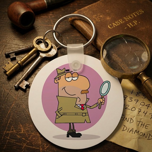 Porte-clés Détective de dessin animé drôle avec loupe (Créateur téléchargé)