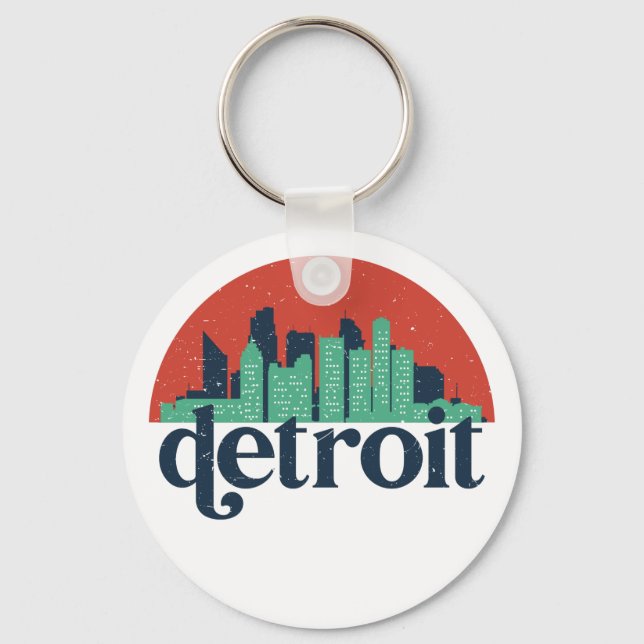 Porte-clés Detroit Michigan City Skyline Retro City Art (Recto)