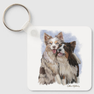 Porte-clés Deux amis Border Collie dessin animé
