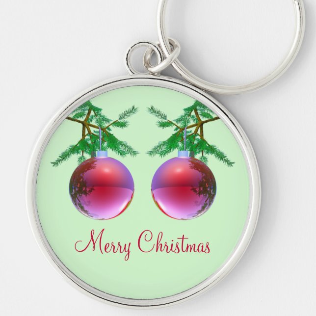 Porte-clés Deux boules de Noël Joyeuses Rouges (Devant)