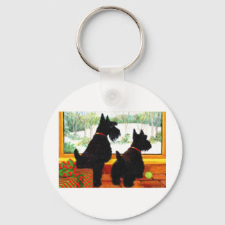 Porte-clés Deux Chiens écossais à Noël