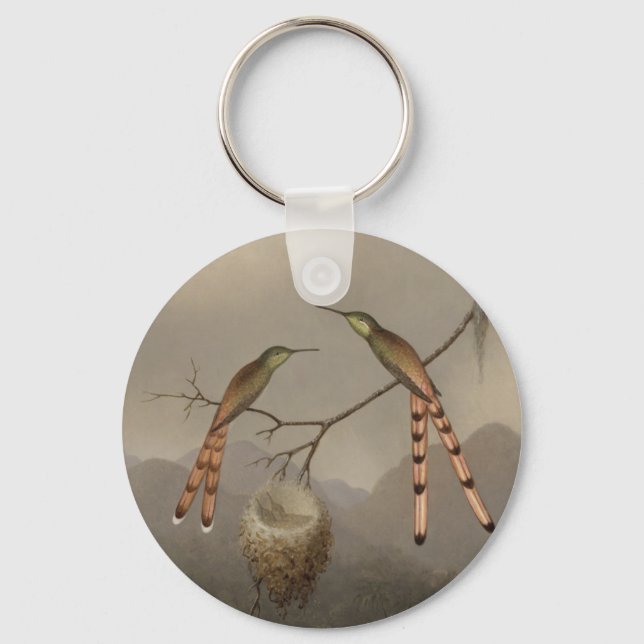 Porte-clés Deux colibris avec leur jeune (Recto)