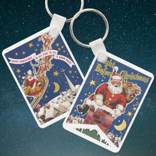 Porte-clés Deux conceptions vintage de la veille de Noël étai