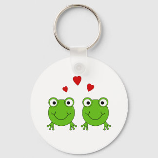 Porte-clés Deux grenouilles vertes au coeur rouge.