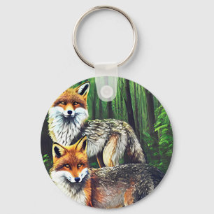 Porte-clés deux jeunes Foxes animal nature faune art