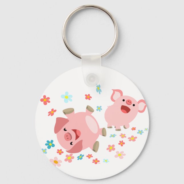 Porte-clés Deux mignons cochons en Porte - clé de printemps (Recto)