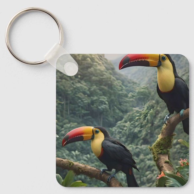 Porte-clés Deux Oiseaux Toucans Tropicaux, (Recto)