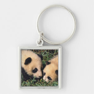 Porte-clés Deux oursons panda dans le buisson de bambou, Wolo