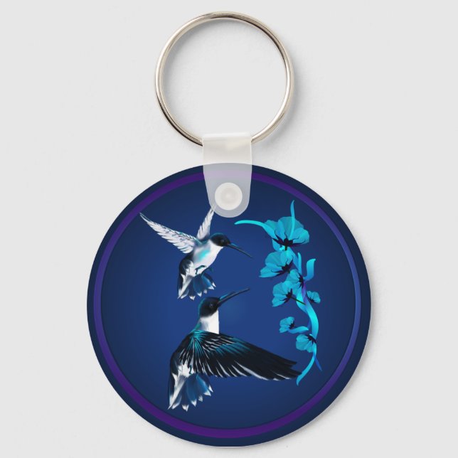 Porte-clés Deux Porte - clés de colibris bleus (Recto)