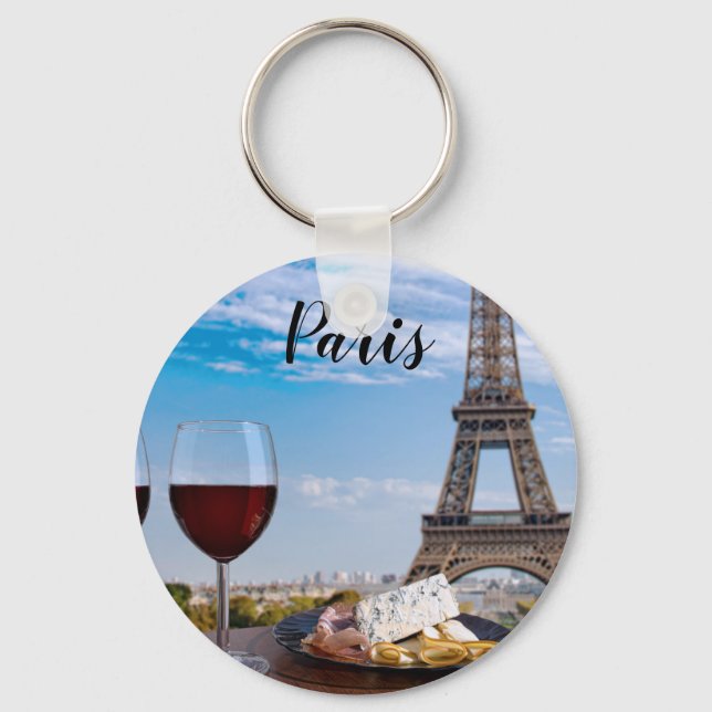 Porte-clés Deux verres de vin en café à Paris (Recto)