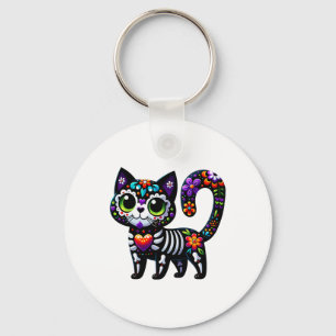 Porte-clés Dia De Los Muertos Cinco De Mayo Cat Crâne à sucre