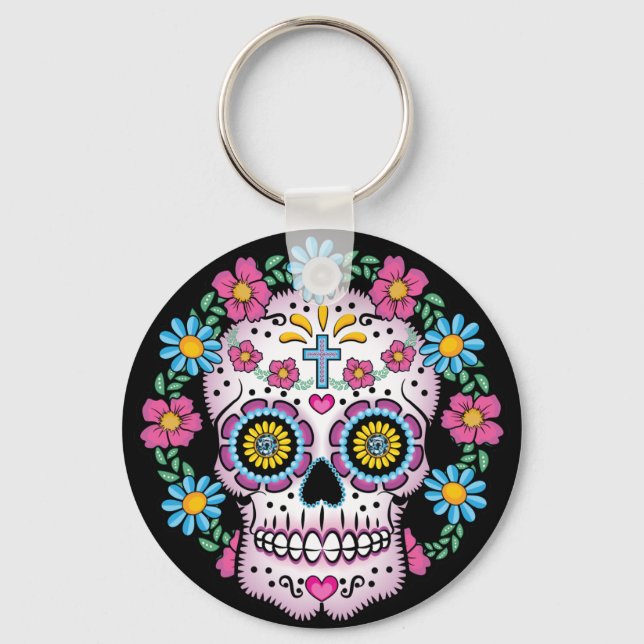 Porte-clés Dia de los Muertos Crâne à sucre (Recto)