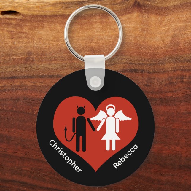 Porte-clés Diable et Ange en Amour | Son Nom et le Sien (Recto)