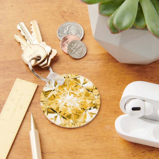 Porte-clés Diamant Jaune Unique Moderne Nom Personnalisé (Bureau)