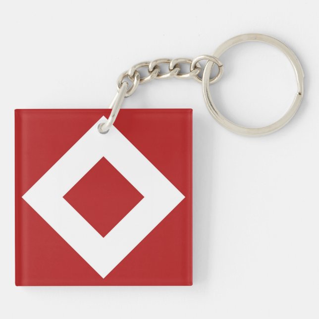 Porte-clés Diamant rouge, Bordure blanche en gras (Dos)