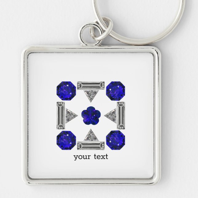 Porte-clés Diamant Sapphire Gemstone Art, Bleu (Devant)