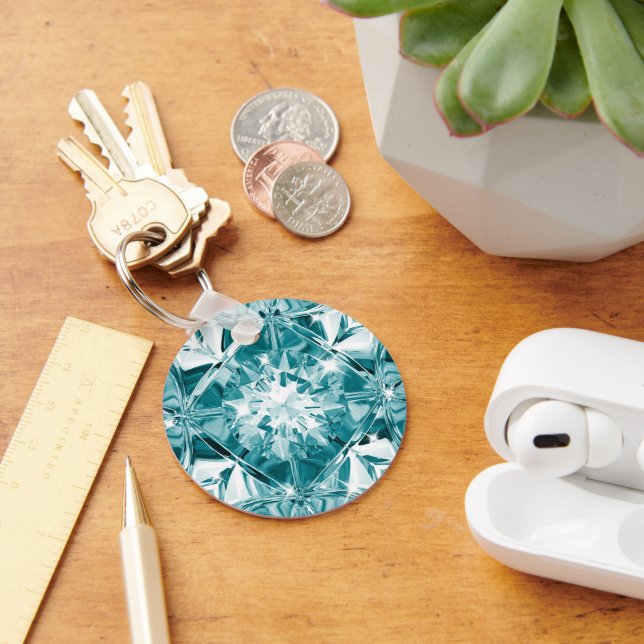 Porte-clés Diamant Turquoise Bleu Unique Nom Personnalisé Mod (Bureau)