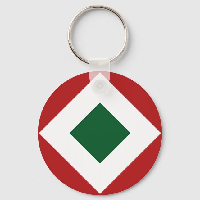 Porte-clés Diamant vert, Bordure blanche gras sur Rouge (Recto)