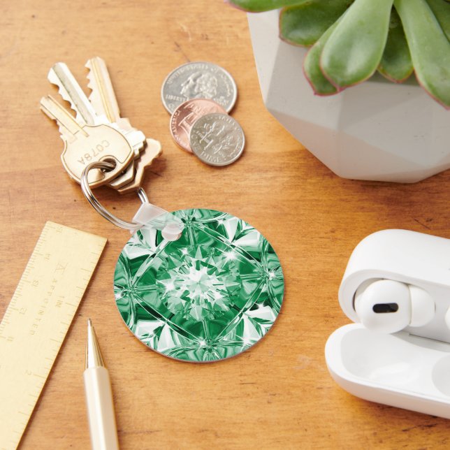 Porte-clés Diamant Vert Unique Nom Personnalisé Moderne Émera (Bureau)