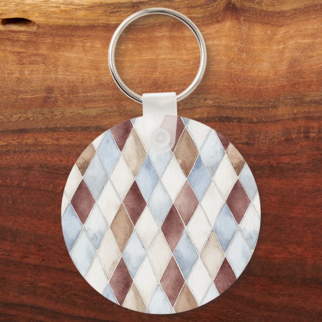 Porte-clés Diamants Bleus Crème Beige Marron Joliment  (Recto)