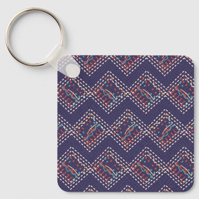 Porte-clés Diamants brodés d'indigo (Recto)