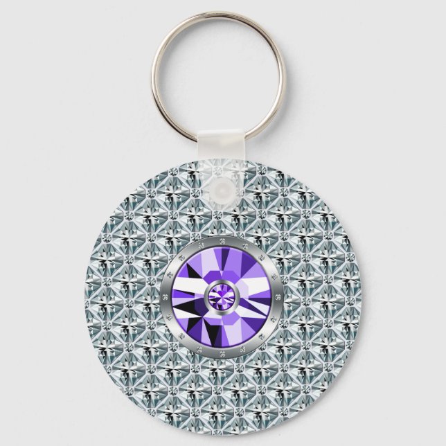 Porte-clés Diamants Violets Motif Et Or Blanc (Recto)