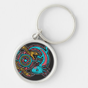 Porte-clés Dieu aztèque Xolotl combattant l'art tribal de la 