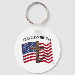 Porte-clés DIEU BÉNISSE LES ÉTATS-UNIS avec une croix robuste