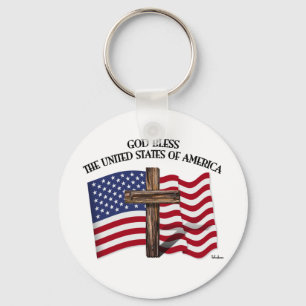 Porte-clés DIEU BÉNISSE LES ÉTATS-UNIS D'AMÉRIQUE croix drape
