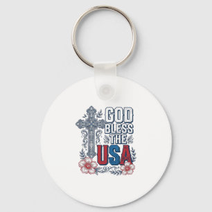 Porte-clés Dieu bénisse les États-Unis Vintage Cross Patrioti
