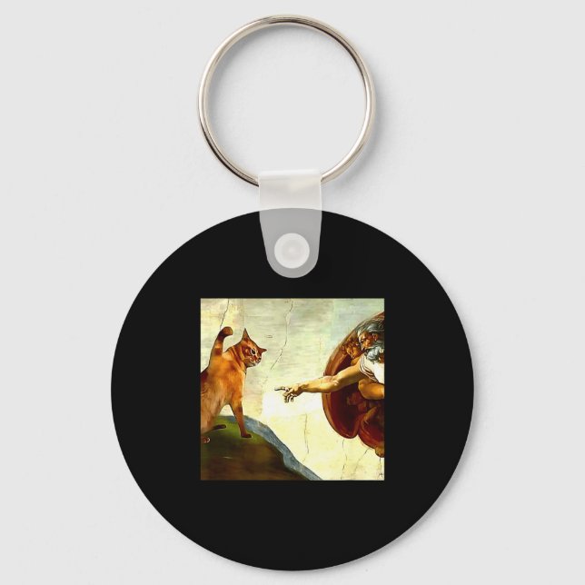 Porte-clés Dieu Chat Drôle Création d'Adam Mème Jésus Christi (Recto)