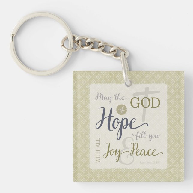 Porte-clés Dieu de l'Espérance Vous Remplit de Joie & Paix (Devant)